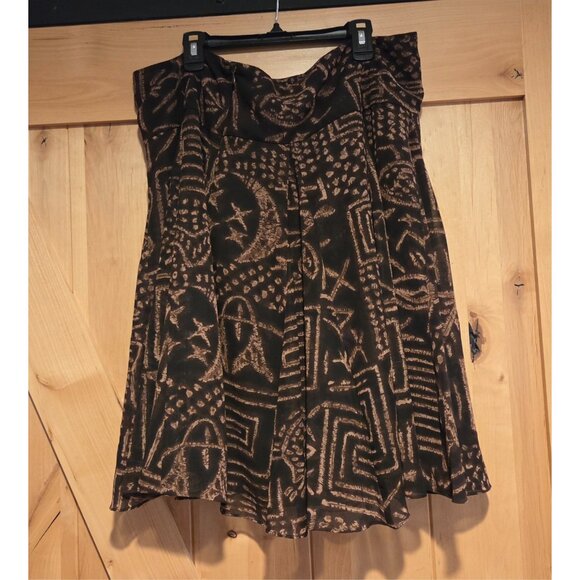 Woman's Brown Print Full Skirt Chaps Size 12 Ethnic Boho Geometric Hieroglyphic - Picture 2 of 11